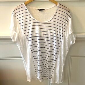Vince Linen Stripe Sailor Knit Tee Size XS White Blue Short Sleeve